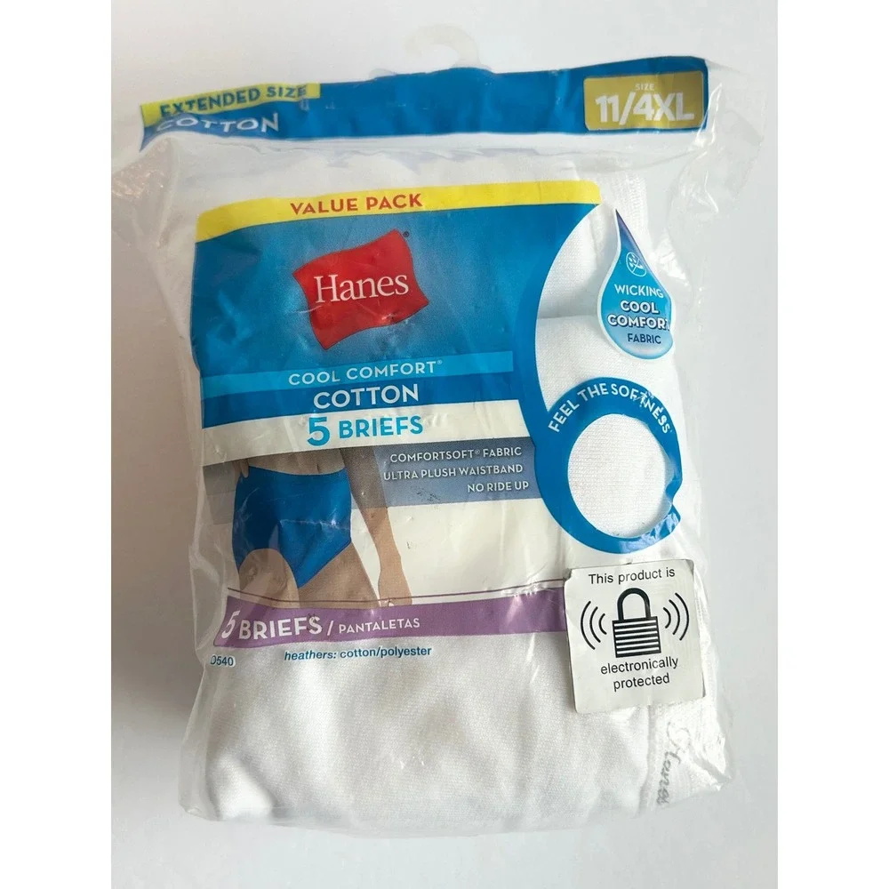 Hanes Cool Comfort Cotton Briefs 5 Pack White Size 11 4XL Plus High Rise Tagless